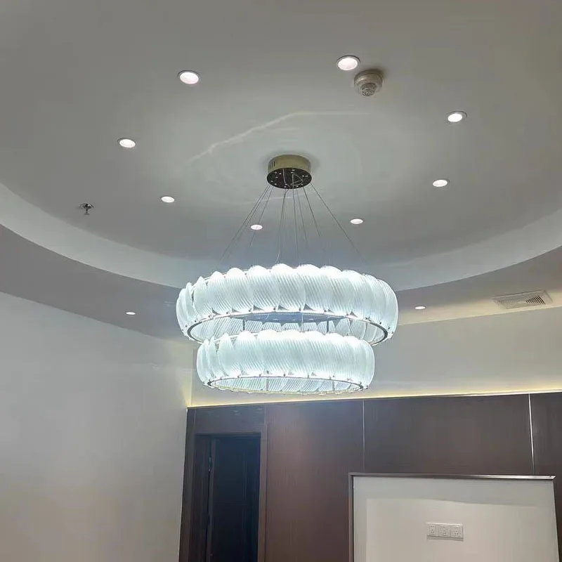 French Design White Glass Art Leaf Chandelier Custom Led Gold Luxury Hotel Lobby Apartment Decorate