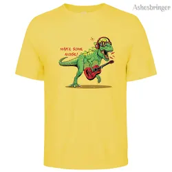 T-shirt da uomo in cotone Rock 'n' Roll con stampa dinosauro girocollo Casual Street Style Fashion top traspiranti per uomo e donna