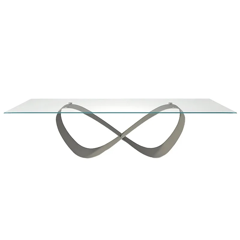 Italian light luxury glass dining table, modern light luxury stainless steel dining table