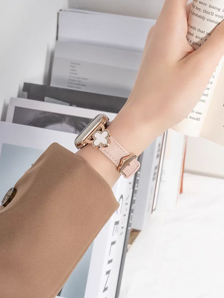 Novo laço de couro para apple watch band fino feminino série ultra 10/9/8/7/6 38mm 40mm 41mm 42mm 44mm 45mm 46mm cinta