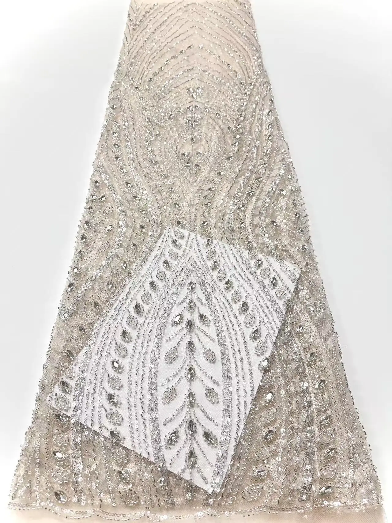 

White Stone Nigerian African Beaded Lace Fabric 2026 High Quality Sequins Embroidery African French Lace Fabric For Sewing M19-1