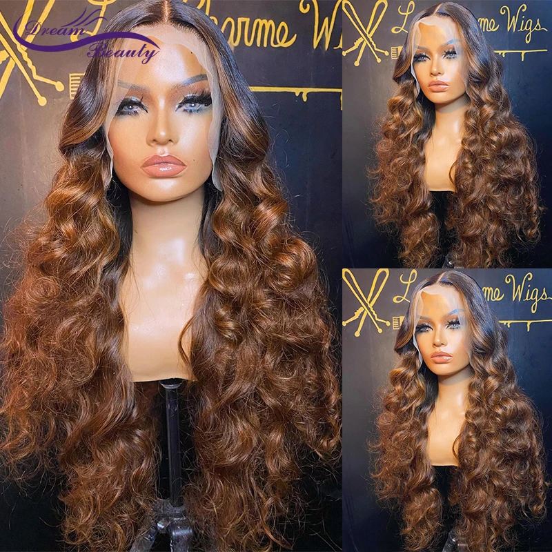 

Ombre Highlight Blonde Human Hair Wigs For Women Brazilian Remy Wavy 13x4 Lace Front Wig 180% Ombre Blonde 4X4 Closure Wigs