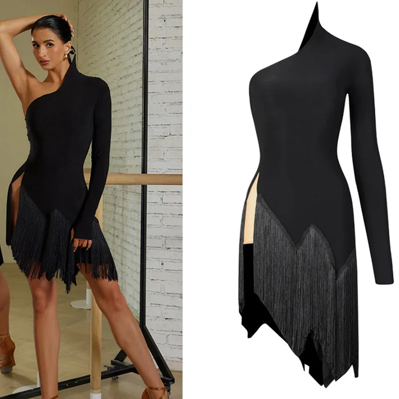 

Latin Dance Dress latin dress black Tango Dress Rumba ChaCha fringe latin dresses woman back cut out 23123