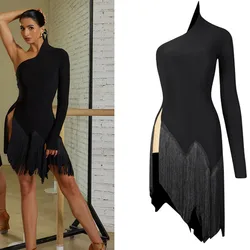 Latin  Dance Dress latin dress black Tango Dress Rumba ChaCha fringe latin dresses woman back cut out 23123