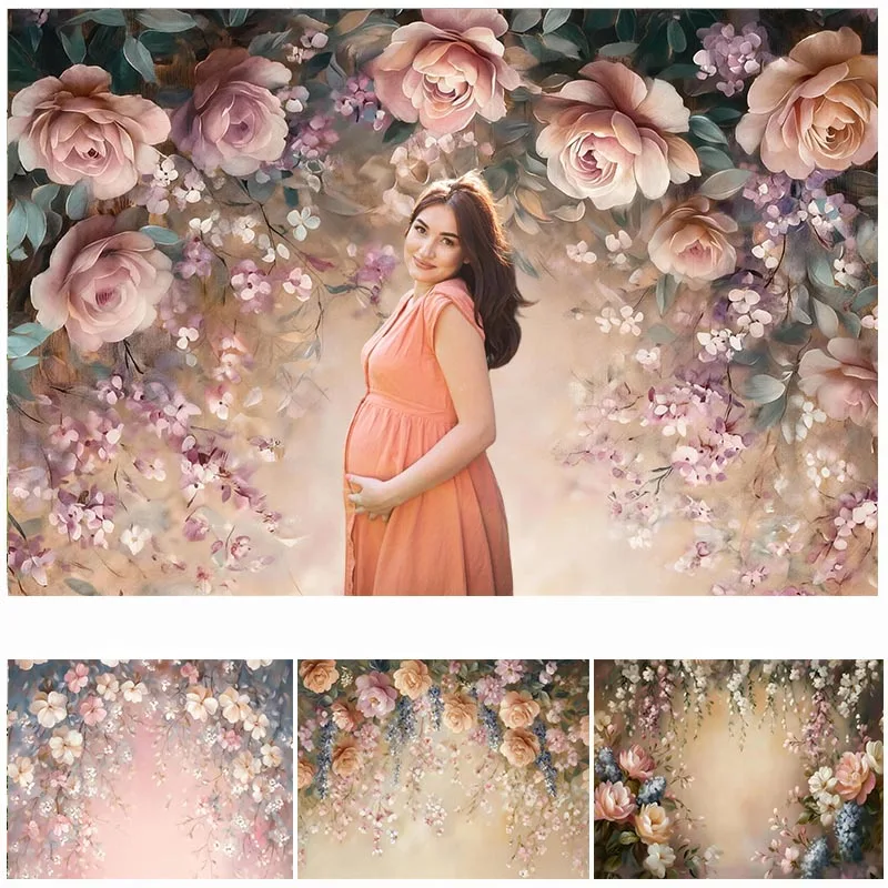 

LS Abstract Art Flowers Photography Backdrops Maternity Portrait Painting Floral Background Pregnant Woman Newborn Photo studio