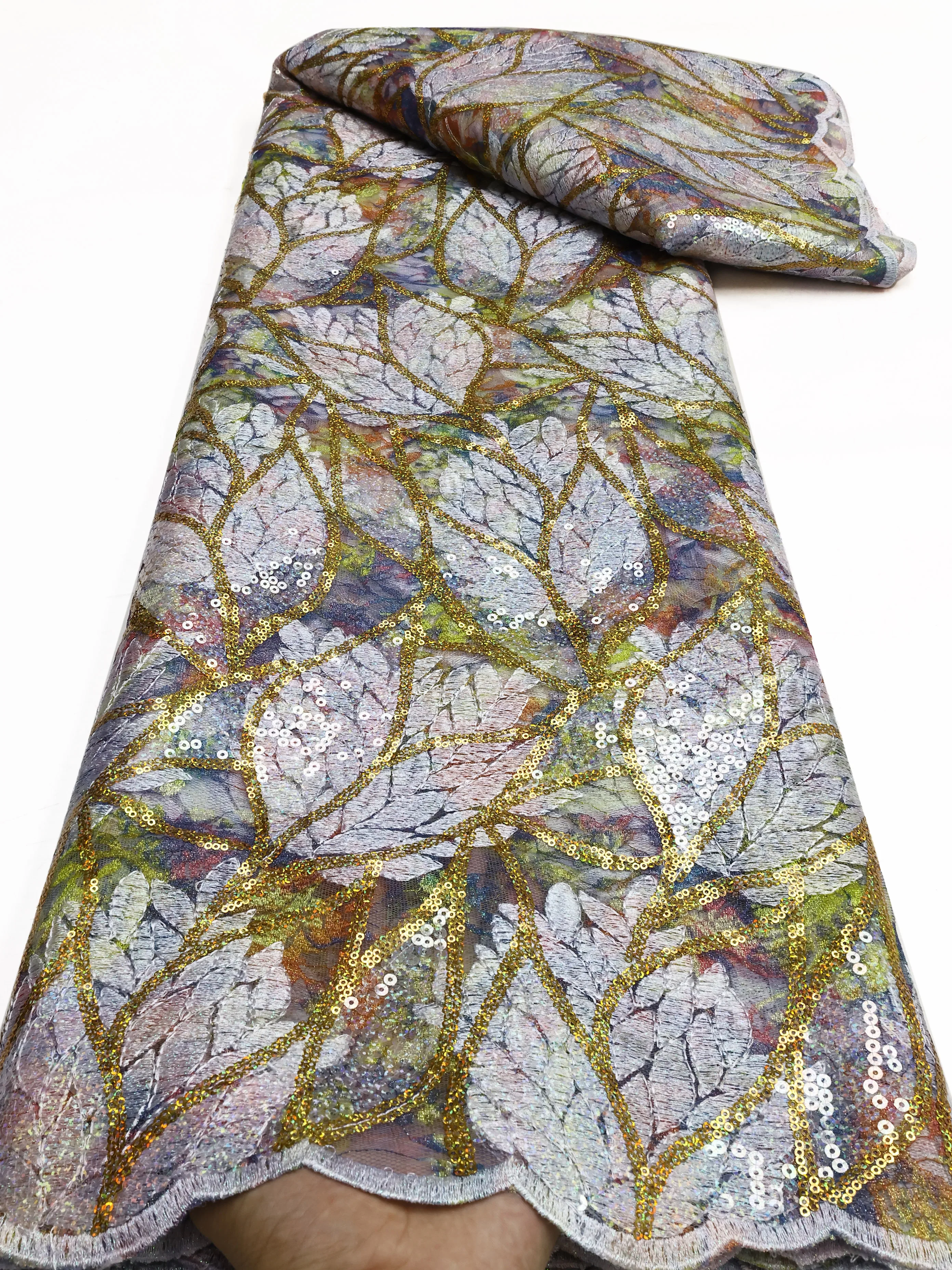 2025 African Net Lace With Sequins African Lace Fabric High Quality 5 Yards Nigerian French Tulle Lace Fabric For Wedding view 5