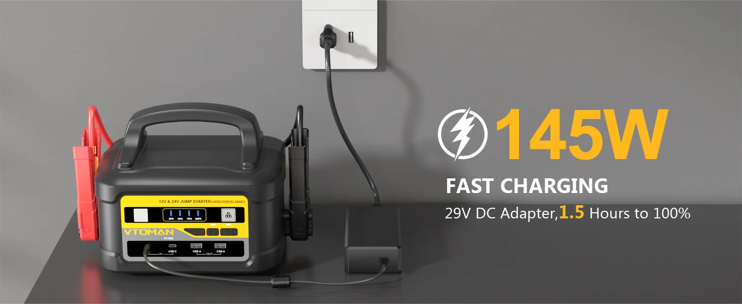 VTOMAN VT-PRO 10000A Auto-Starthilfegerät 58800mAh Tragbares Starthilfegerät Power Pack für Alle Benzin- und Diesel-Fahrzeuge, 12V/24V Starthilfegerät – Detail 4