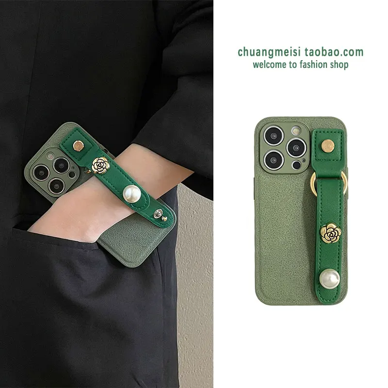 

Браслет с кнопкой зеленого жемчуга и камелии для Apple 14promax, чехол для телефона iphone 13/14pro, модный защитный чехол xsmax xr