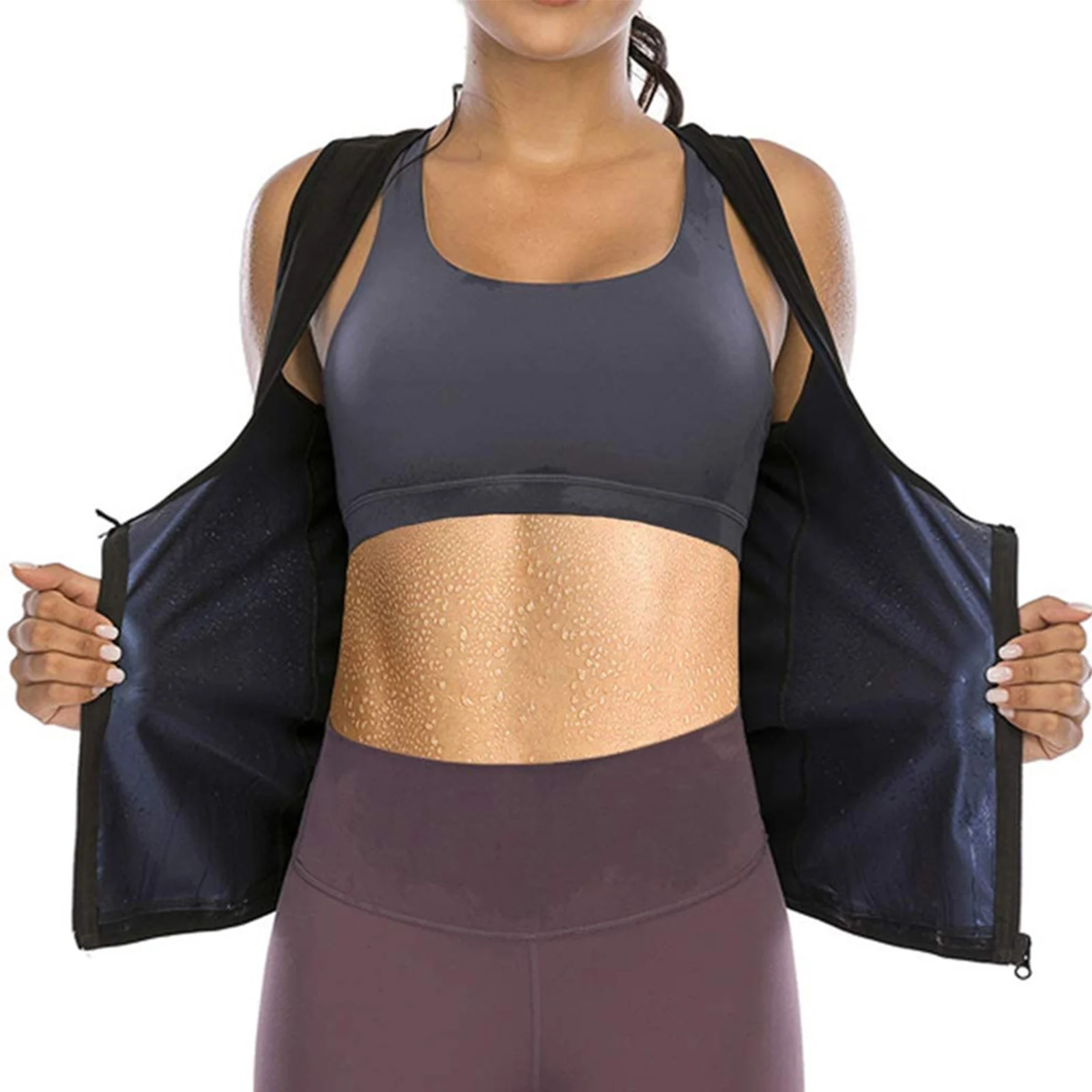 1 PC ซาวน่าเสื้อกั๊กความร้อนเหงื่อ Tank Top Breathable เอวเทรนเนอร์ซิปกีฬารัดตัวสําหรับหญิง