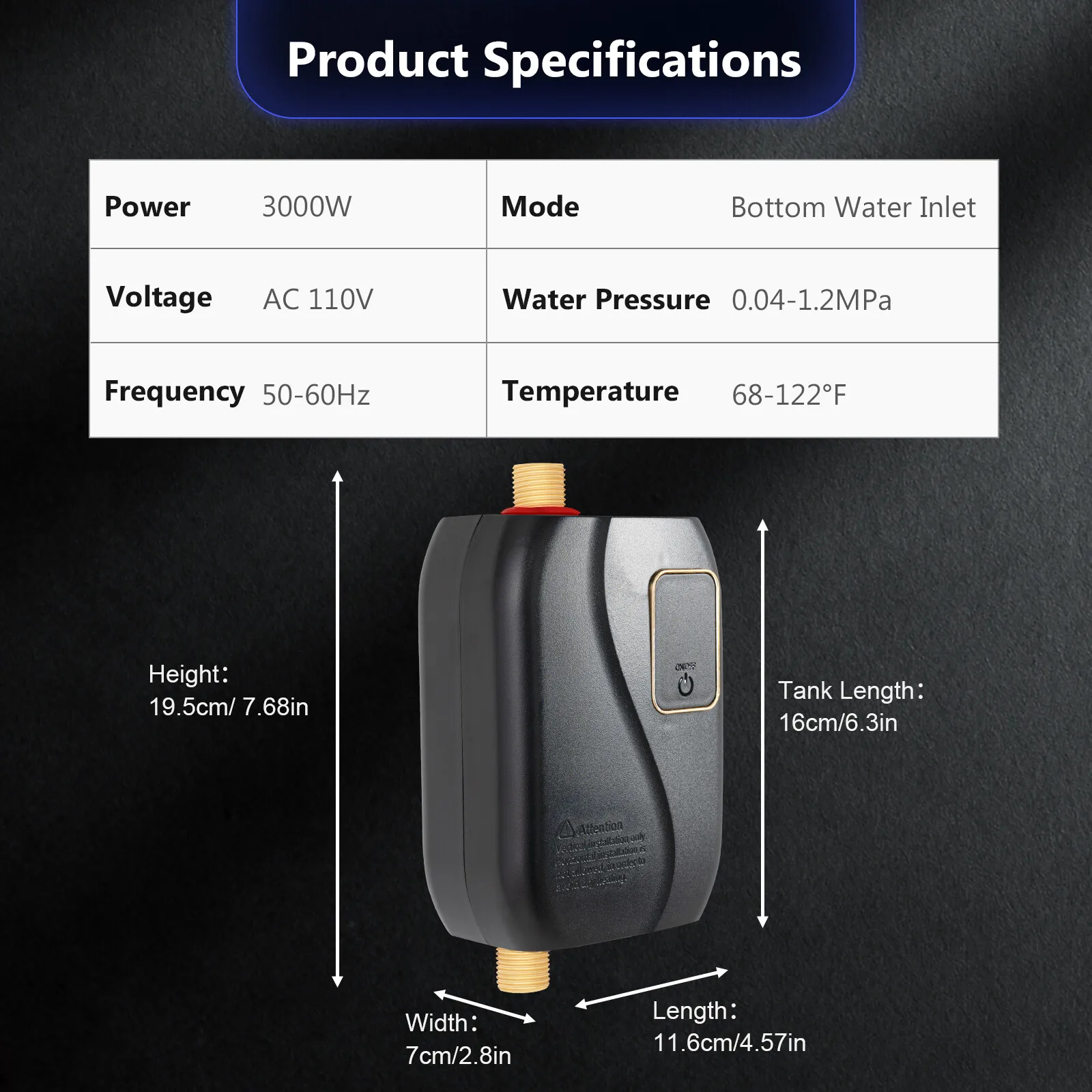 

Безопасный мини-водонагреватель (4,62,86,3 дюйма) с множественной защитой и водонепроницаемостью IPX4, светодиодным дисплеем для контроля температуры