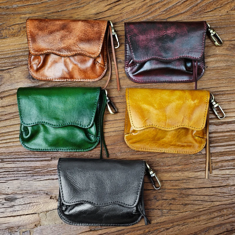 Vintage Genuine Leather Coin Purse Small Card Bag For Women Men Short Wallet Mini Card Holder Cowhide Money Bag