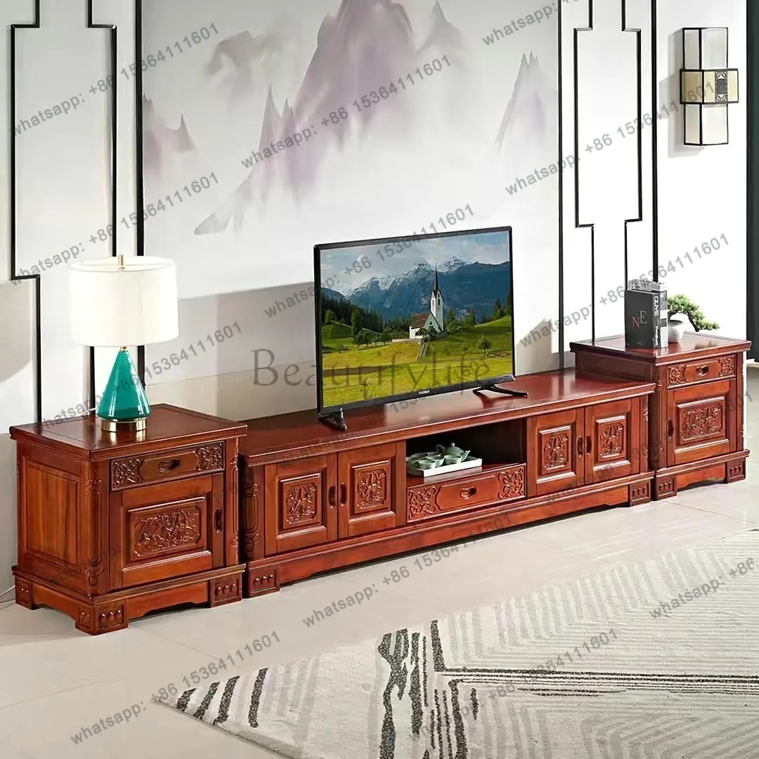 Camphor wood solid wood TV cabinet raised floor living room bedroom combination cabinet