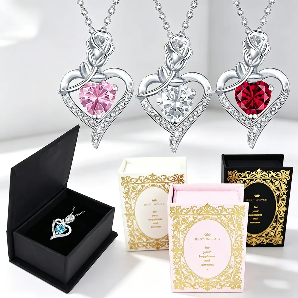 Heart Pink Pendant Necklaces With Mini Book Gift Box For Women Mother Girlfriend Christmas Day Birthday Choice Jewelry