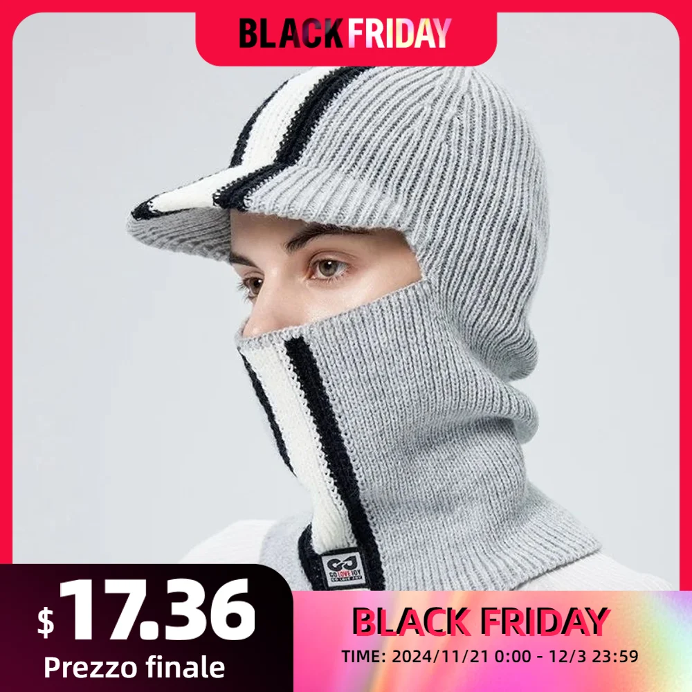 

Winter Knitted Woolen Hat Outdoor Riding Windproof Warm Ear Protection Big Head Bib Scarf All-in-One Outdoor Skiing Warm Soft