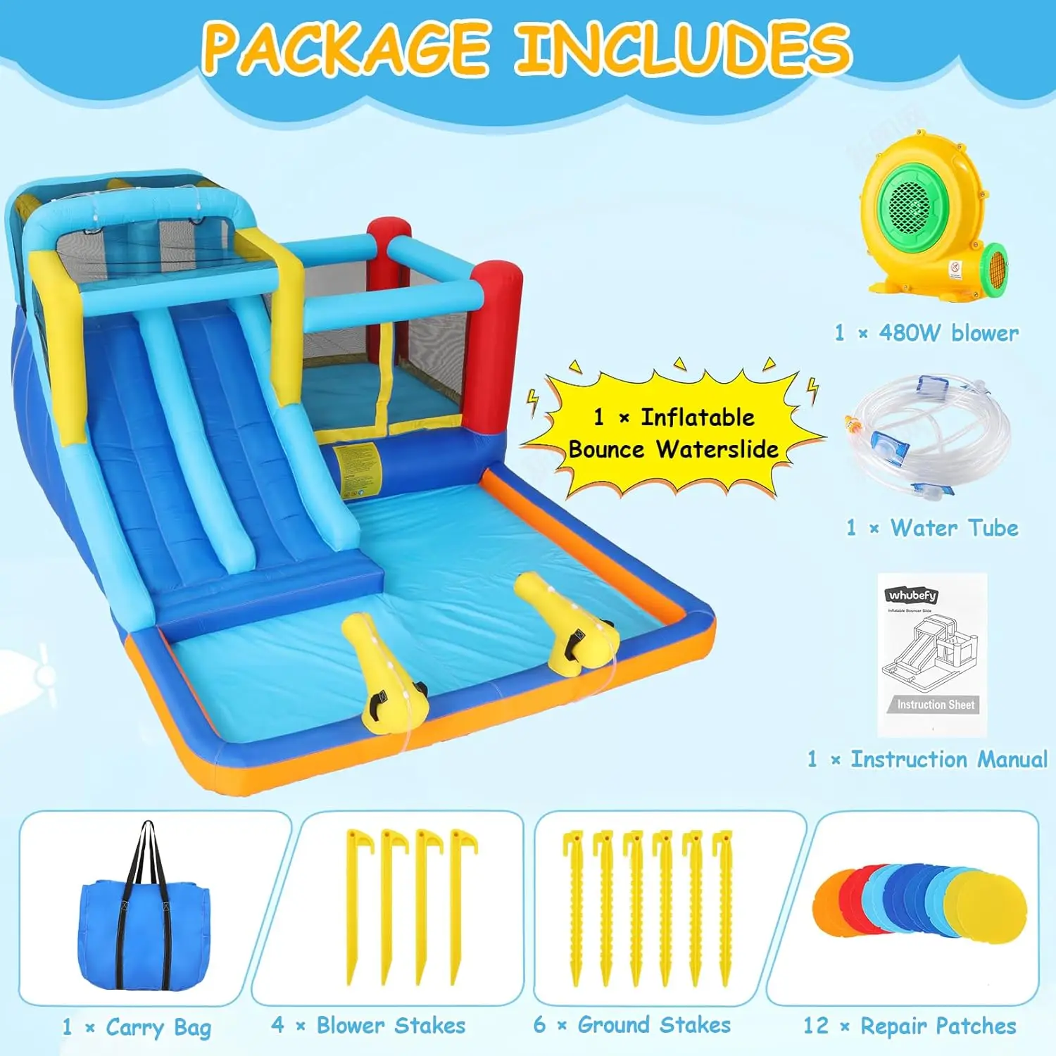 12x10 FT Inflatable Dual Slide Water Bounce House for Kids Backyard, Jump and Slide Inflatable Water Park w/ 2 Slides, Giant Spl