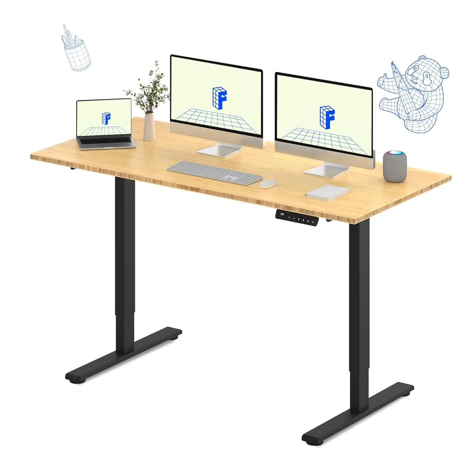 

E3 Bamboo Dual Motor 72 x 30 Electric Standing Desk Sit Stand Up Desk, Holds 220 lbs, Adjustable Height w/Memory, Customized