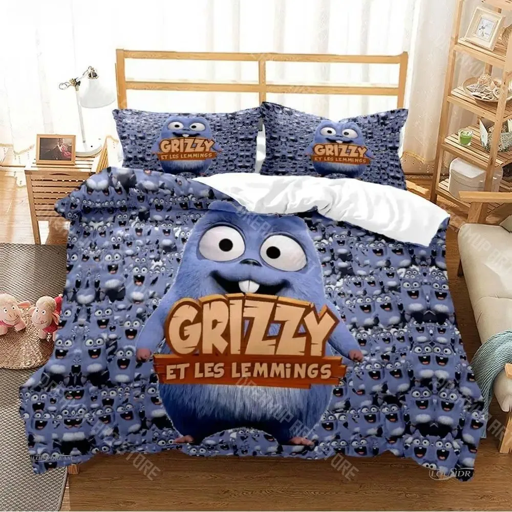 3D Printed Grizzly Cartoon Lemmings Bedding Set for Boys Girls Duvet Cover Pillowcase Twin Queen King Full Single Double Sizes