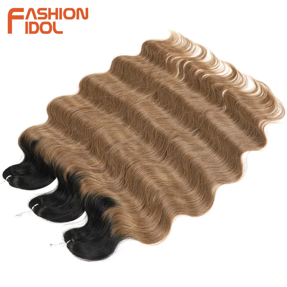 FASHION IDOL Body Wave Crochet Hair 24 Inch Long Synthetic Hair Braids Goddess Ponytail Hair Wavy Ombre Blonde Hair Extension