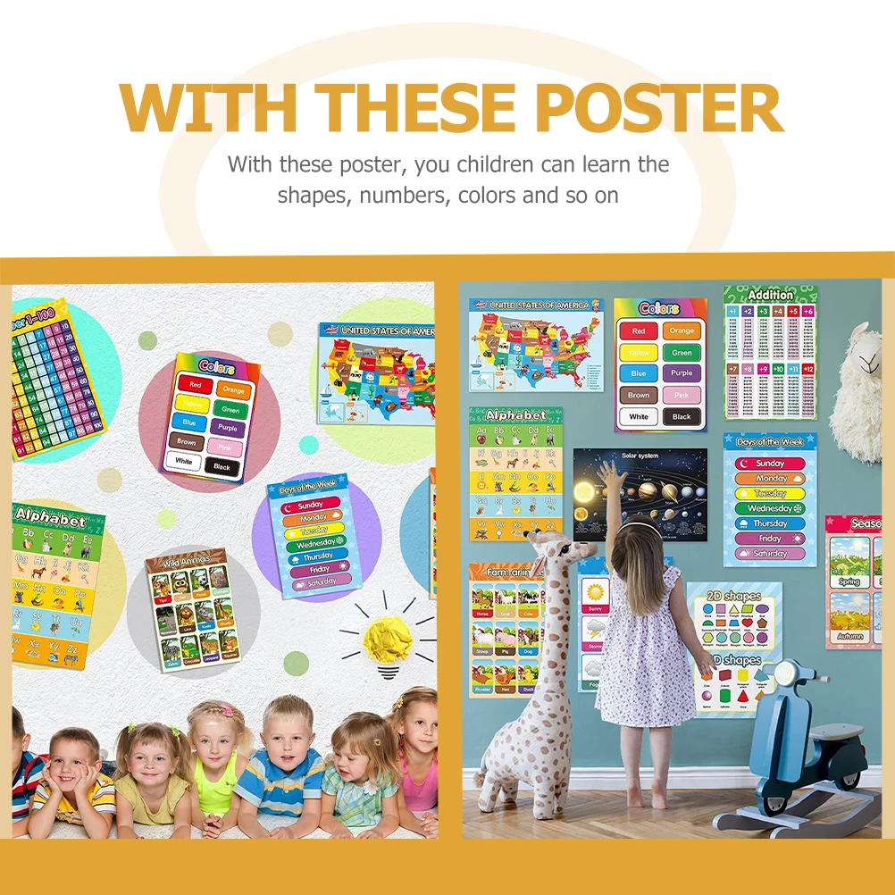 Educational Posters For Bright Cartoon Shapes Learning Kit Classroom Preschool Supplies Waterproof Learning
