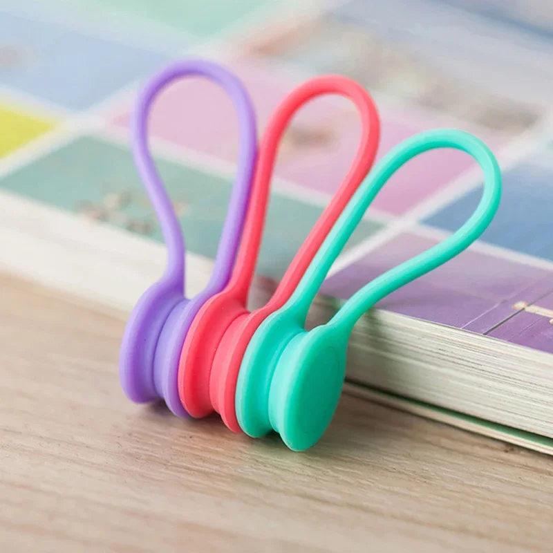 6/3Pcs Magnetic Silicone Cable Organizer Clip Earphone Cord Cable Holder USB Charging Cable Wire Management Multicolor Cable Tie