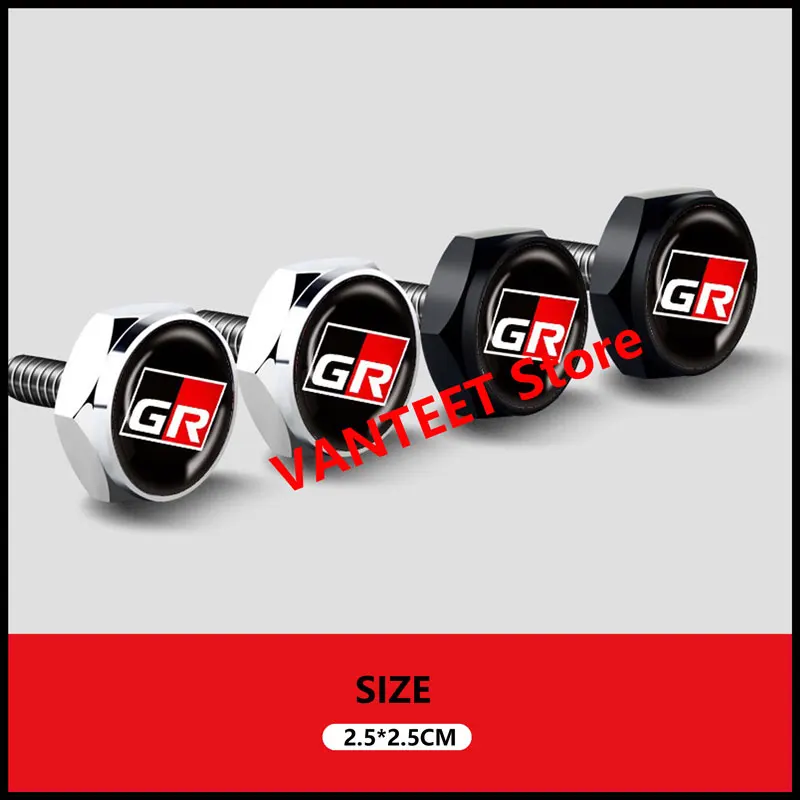 4pcs GR GR Sporty Styling Car License Plate Metal Screws Auto Parts For Toyota 86 Prius Corolla Camry Yaris RAV4