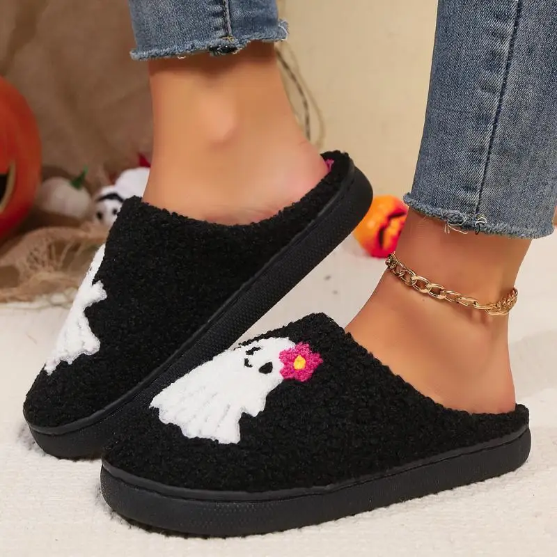 Halloween Fluffy Women's Slippers Home Winter Casual Cartoon Designer Shoes Girls Indoor Plush Slides Elegant Flat Footwear Soft - Image 6