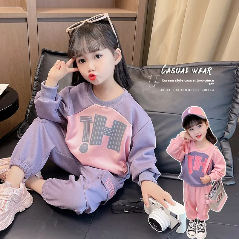 2026 Girls Sweatshirt Sets Spring Autumn Kids Fashion Long Sleeved Suits Children Pullover+Work Pants 2Pcs 2-8 Years
