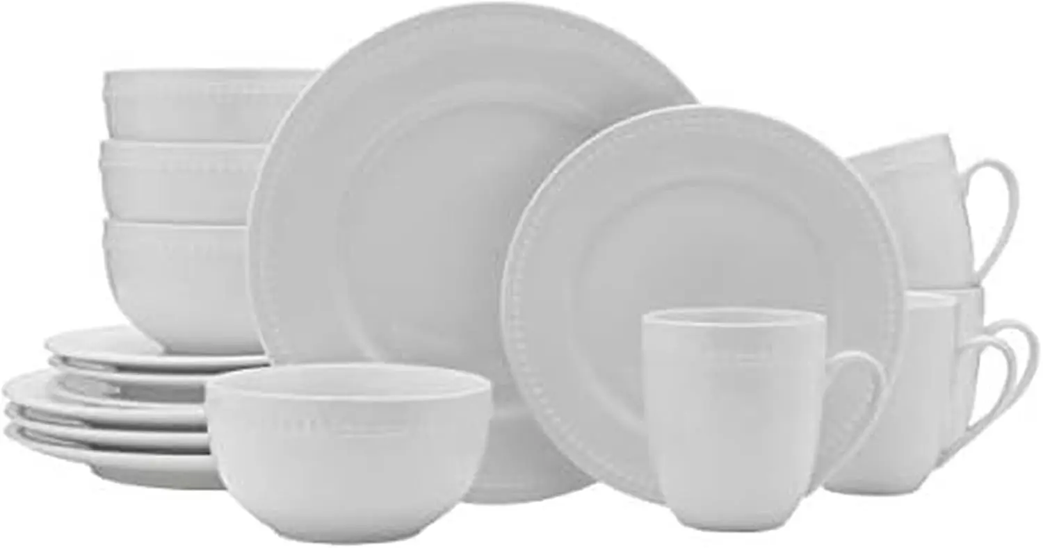 16-Piece Beaded Dinnerware Set, Complete Tableware Collection, Service for 4