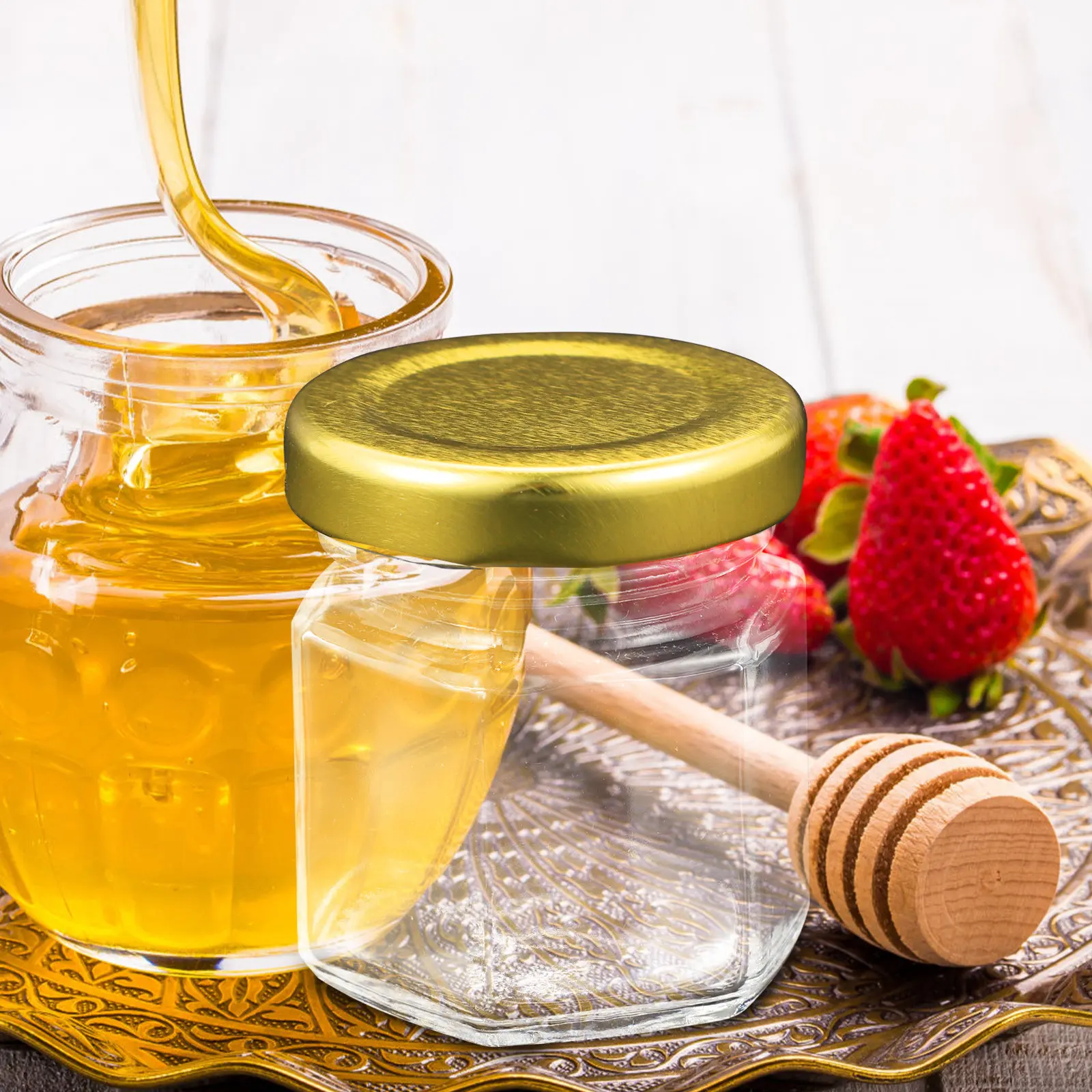 

Набор из 20 прозрачных стеклянных банок для меда с крышками, герметичные контейнеры для хранения продуктов, для кухни, для меда и сиропа, дозатор для сиропа