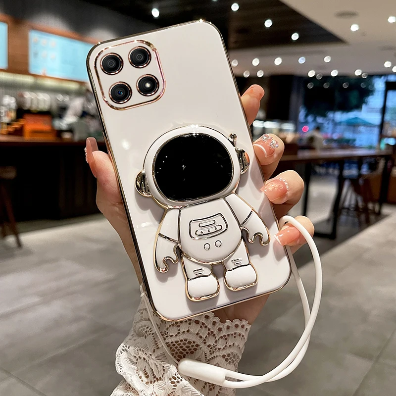 Cartoon Electroplated Astronaut Shockproof Bumper Bracket Soft TPU Case for Honor X8 4G TFY-LX1 TFY-LX2 TFY-LX3 5G VNE-N41