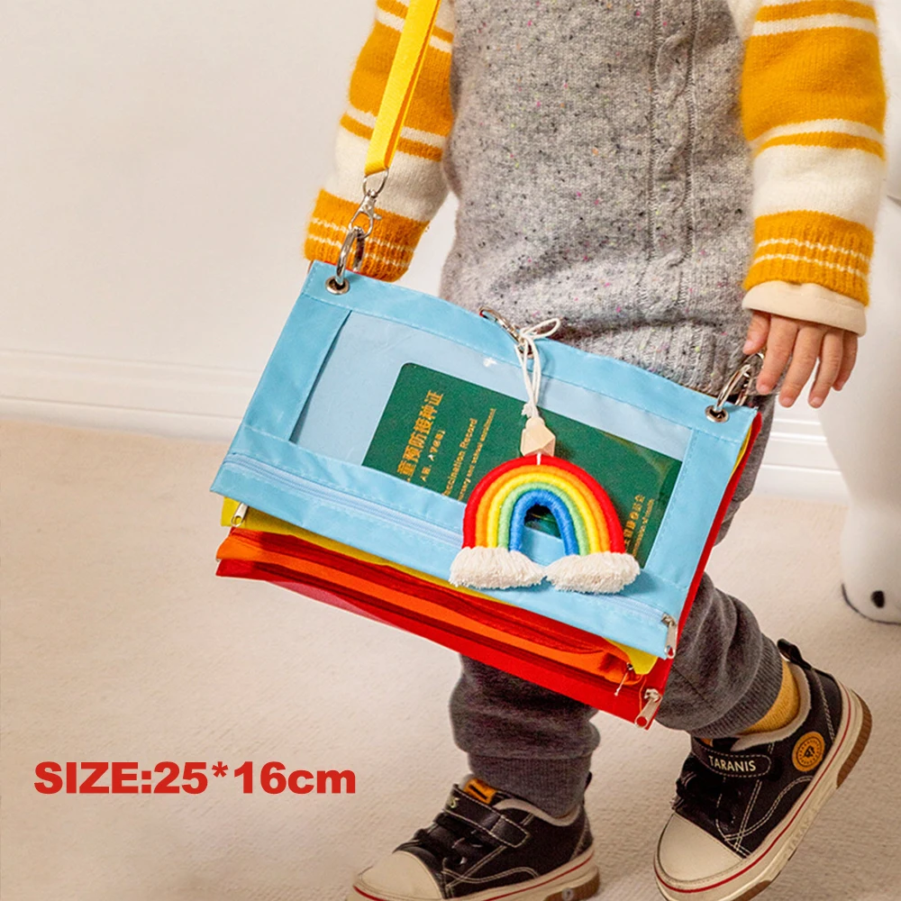 Cute Rainbow Seven Color Storage Bag Stationery Bag Hangable Children Sorting Bag Transparent Oxford Fabric Bag