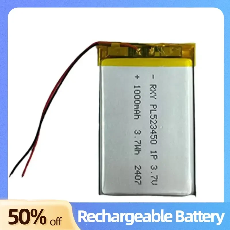 523450 Polymer Lithium Battery 3.7V 1000mAh for Makeup Mirror E-book Massager Learning Machine Rechargeable Soft Pack Battery