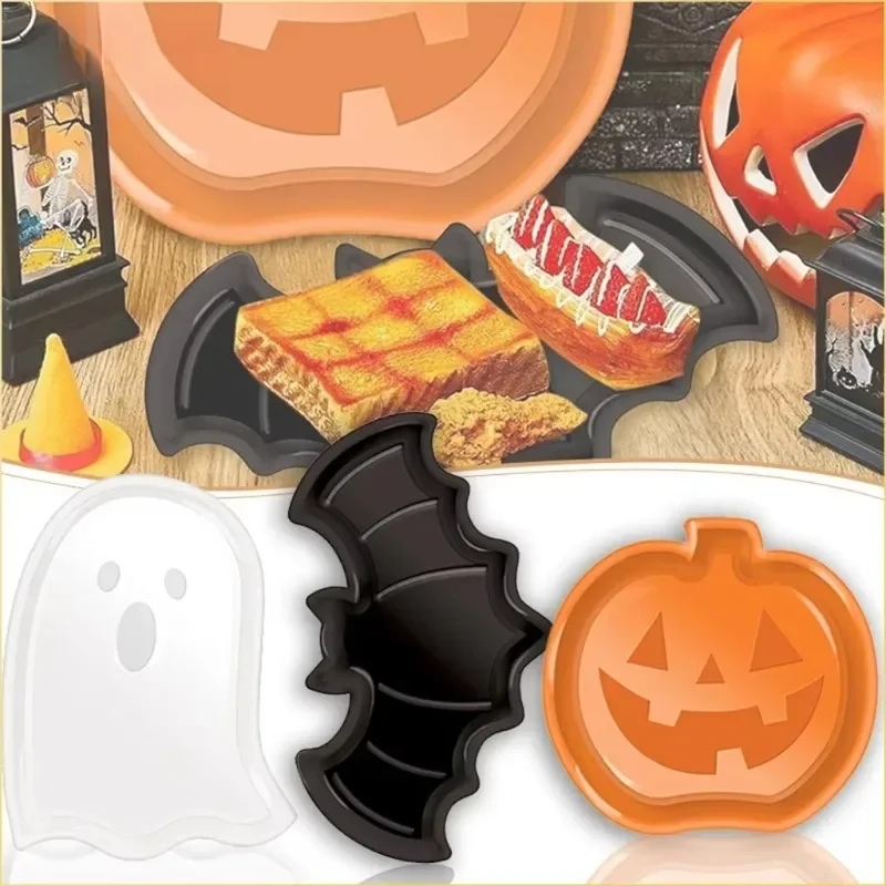 1-10Sets Halloween Plastic Plates Pumpkin Bat Candy Design Lightweight Easy Clean Party Tableware Decor