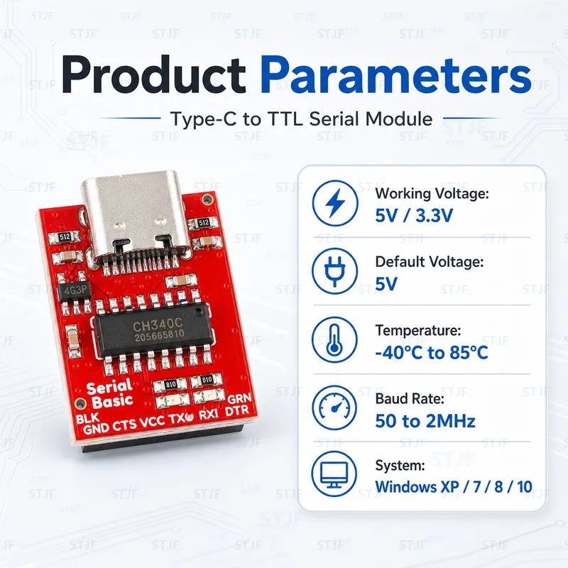 STJF CH340C TYPE C USB 3.3V 5V to TTL Serial Adapter Module Bus Conversion Chip ISP Communicate Connector for STM32 Arduino