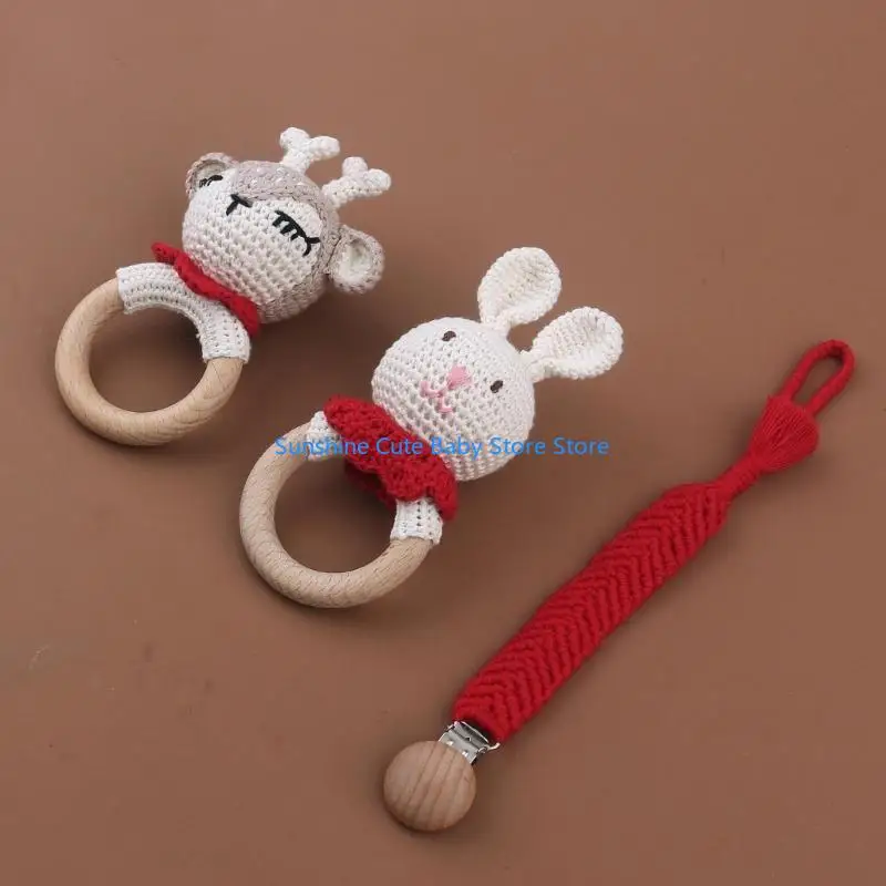 C5AF الخشب الطفل لعبة الكرتون حلقات معلقة هدية الوليد خالية من BPA اللون الطبيعي #3