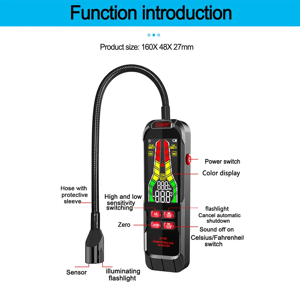 Gas Leak Detector 0-10000 Rechargeable Natural Gas Detector  Flammable Natural Methane Liquefied Petroleum Gas Analyzer