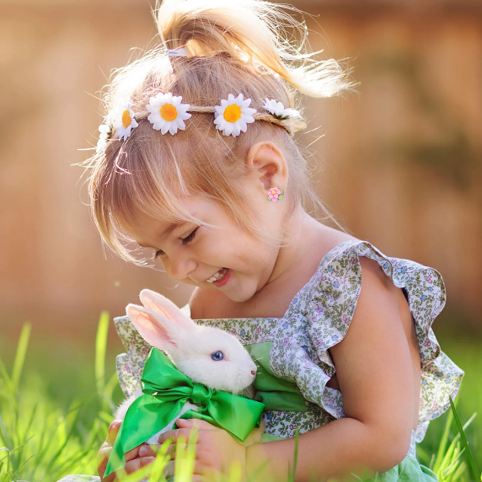 

10Pairs Flower Design Ear Studs for Clip on Earrings Fashion Festive Jewelry Lightweight Easy Wear Dress Up