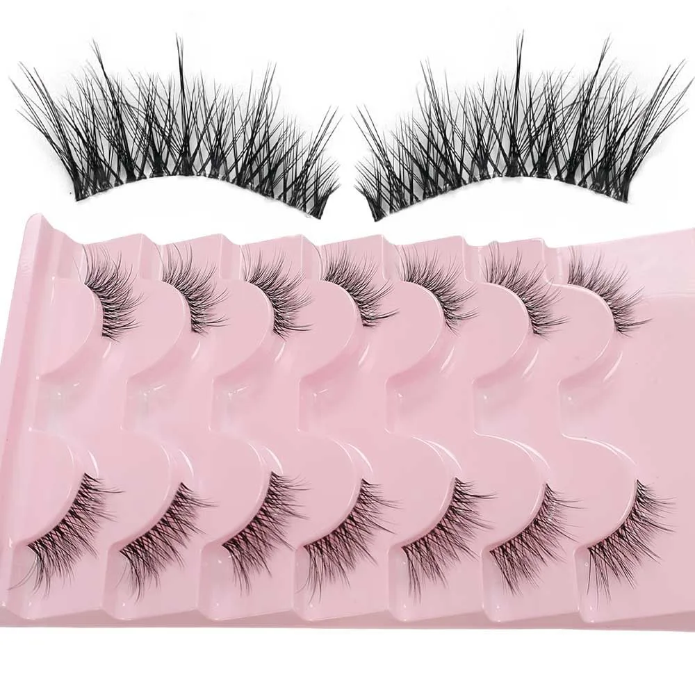 7 paar valse wimpers in vosstijl, donzige wimpers, gemengd ras, natuurlijk en dik, gesimuleerde 3D-cartoonwimpers