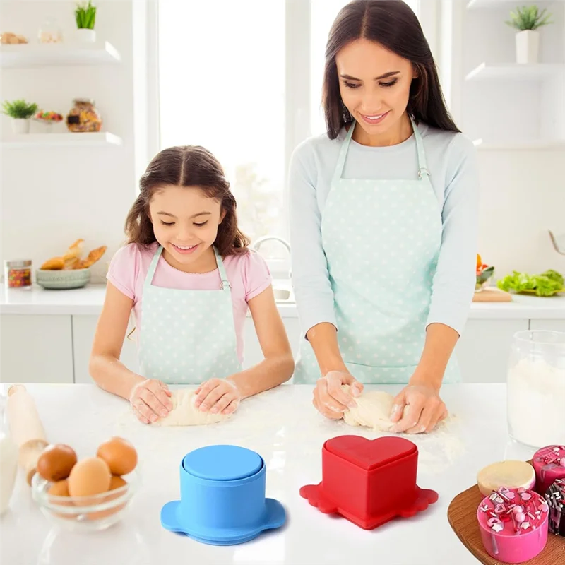 

A93E-Circle And Heart Cake Cutter And Pusher, 3D Printed Cake Molds Shapes Press Set, Baking Tools For Home Baking