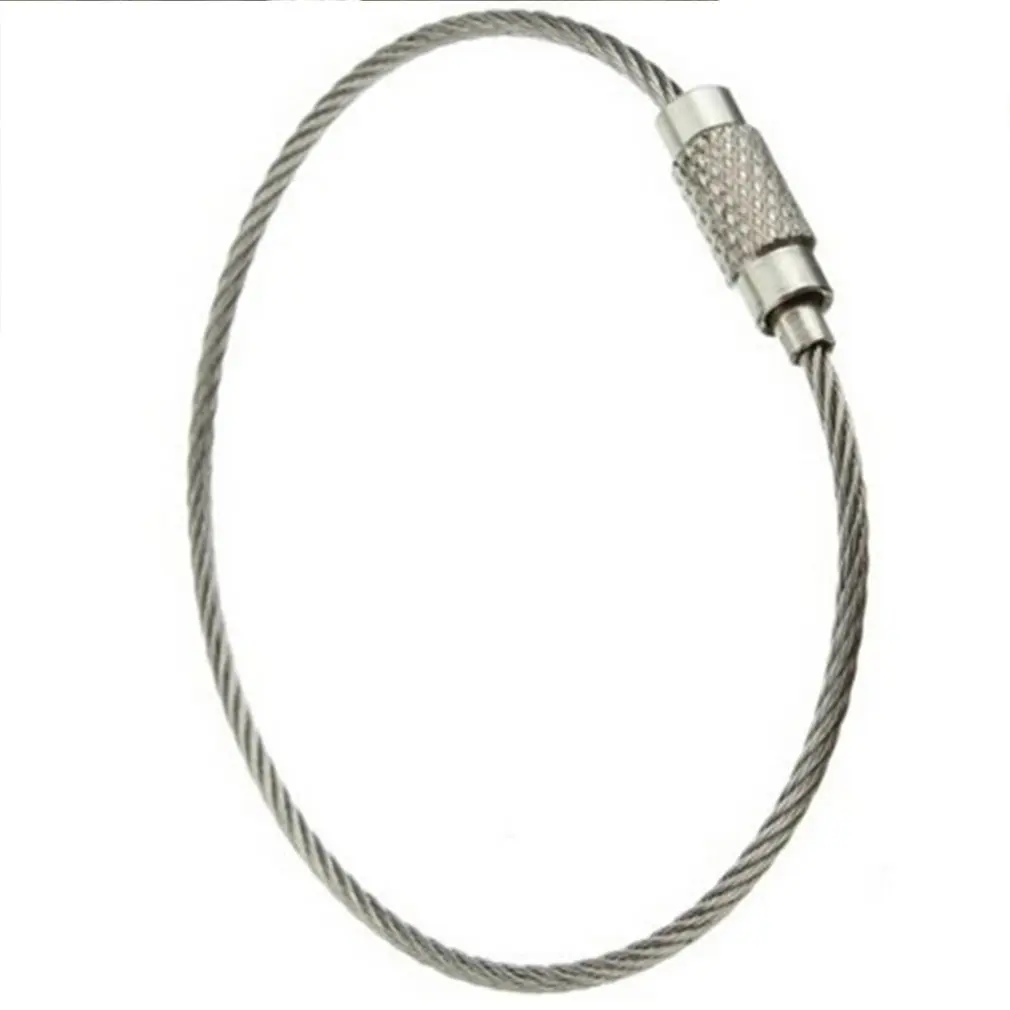 10 PCS Stainless Steel Wire Keychain Cable Key Ring Circle Rope Cable Loop for Outdoor Camping Luggage Tag Screw Lock Gadget