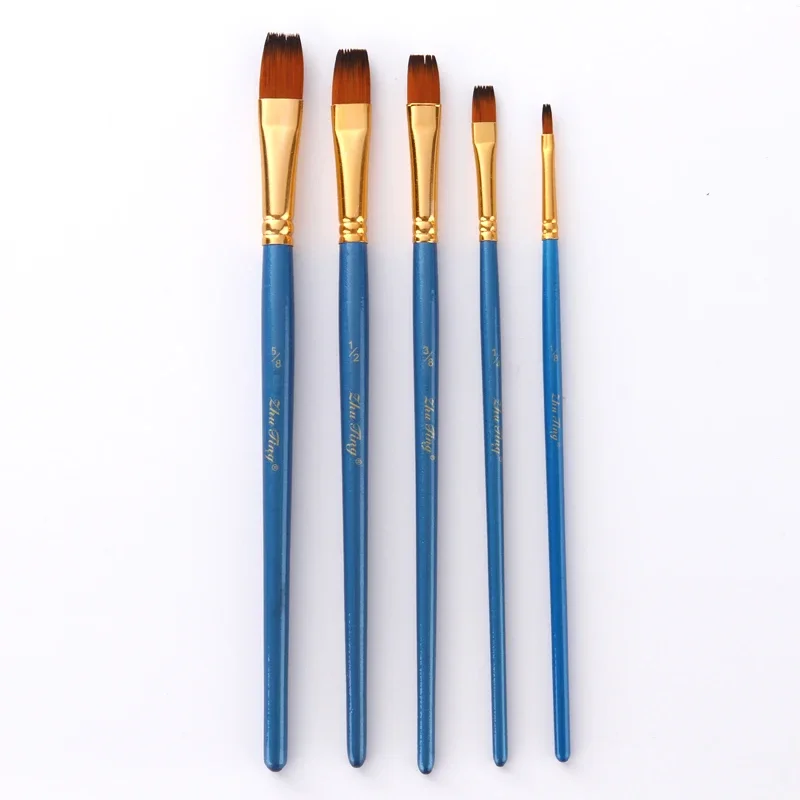

5Pcs Wooden Handle Nylon Hair Paint Brushes Set Oil Watercolor Acrylic Painting Pen Brushes Set School Drawing Tool
