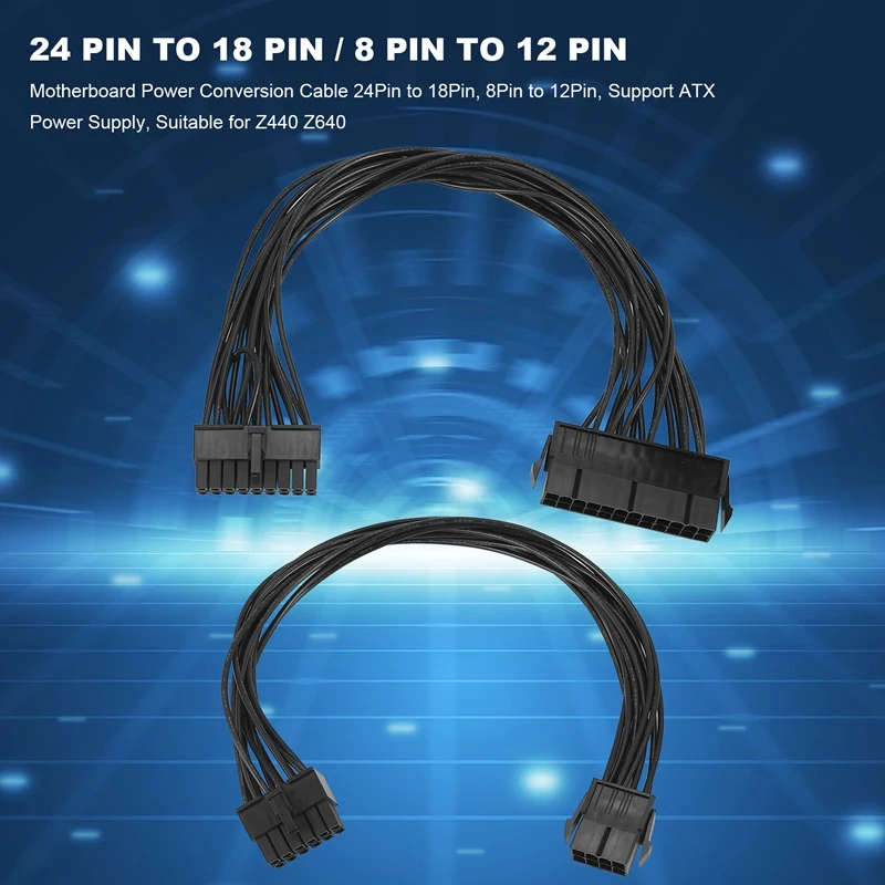 Motherboard Power Conversion Cable 24Pin to 18Pin, 8Pin to 12Pin, Support ATX Power Supply, Suitable for HP Z440 Z640