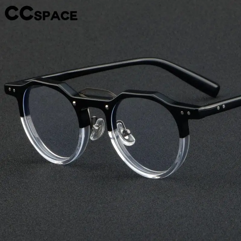 56934 Vintage Leopard Acetate Eyeglass Frame Lady Fashion Round Rivet Transparent Eyeglass Men Universal Prescription Spectacles