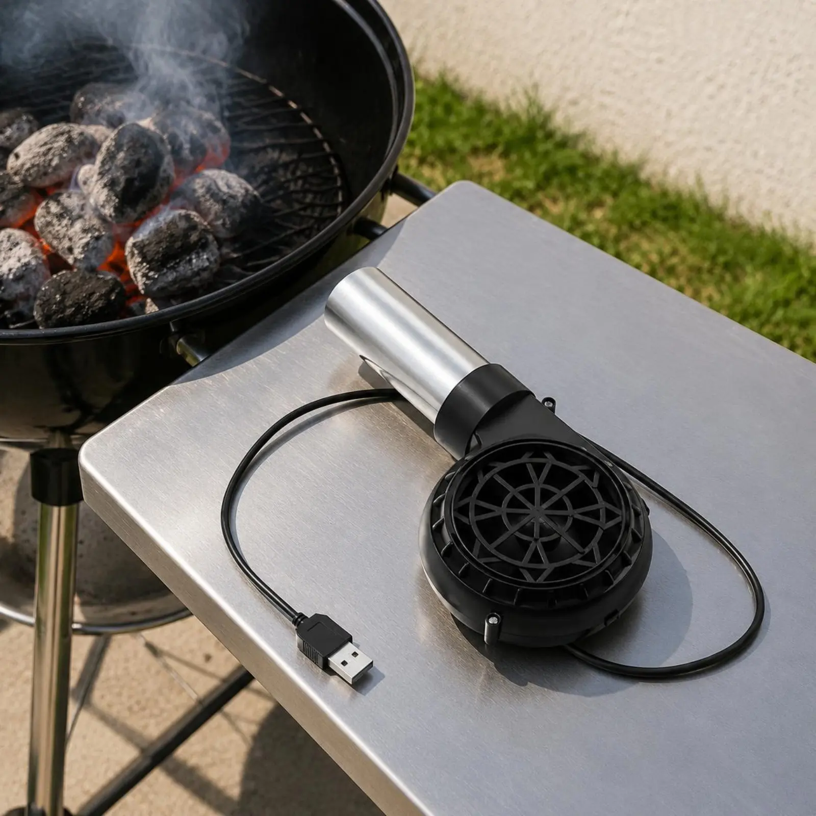 BBQ Fan Blower USB Powered Portable Grill Blower Electric Barbecue Fan Adjustable Speed Charcoal Fire Starter Stepless Control
