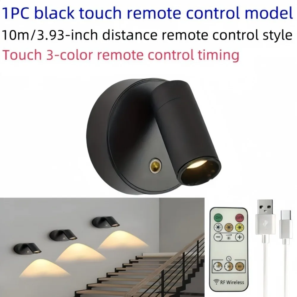 

New 3-color LED Wall Light USB Rechargeable Magnetic Base Spotlight Dimmable Bedside Light Bedroom