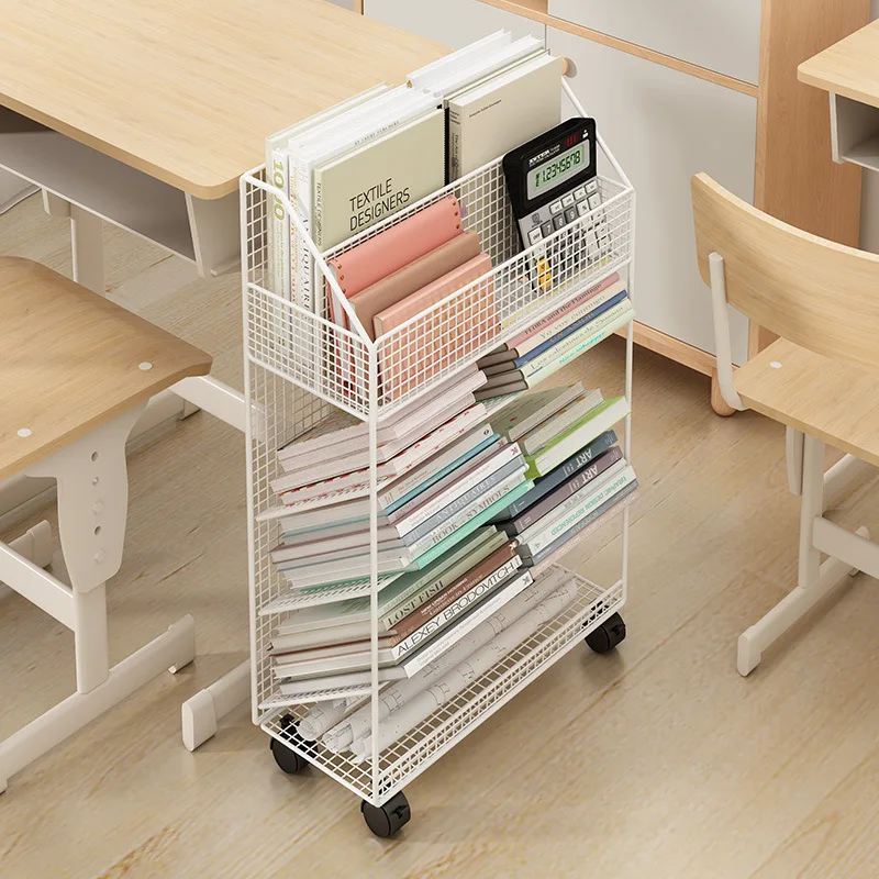 Rolling Book Stand Mobile Desk Organizer with Wheels for Books Papers Exams Study Storage Cart