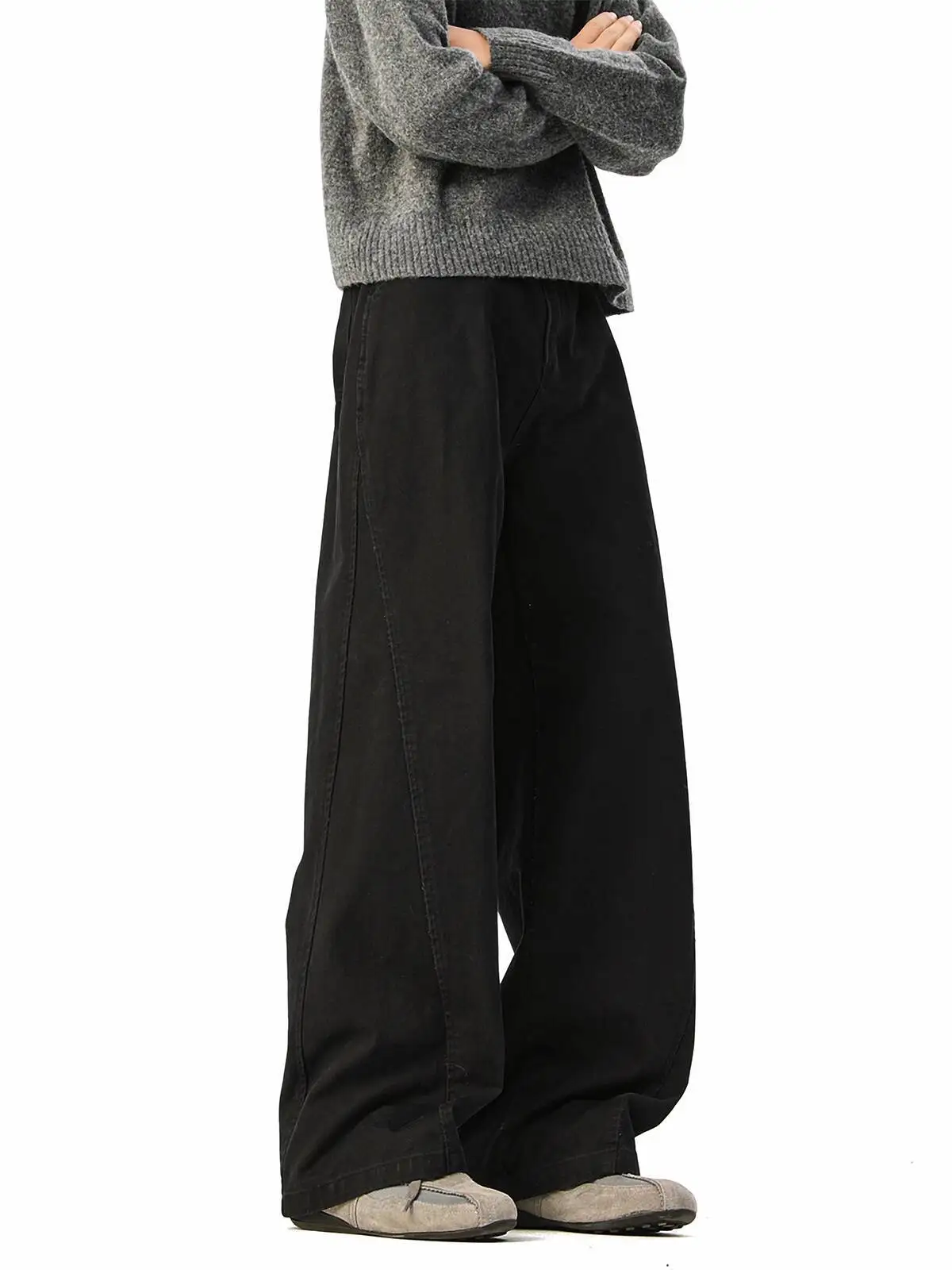 Autumn Winter Man Jeans New Men's Apricot Cargo Pants Streetwear Versatile Wide Leg Loose Sports Casual Trousers