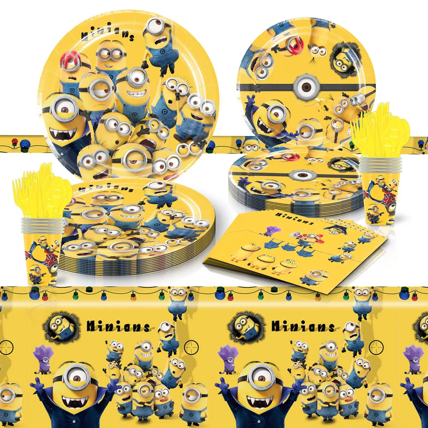 81pcs/Set Minions Family Theme Birthday Party Decorative Supplies Holiday Tableware Forks Spoons Flag Party Decorations Set Gift