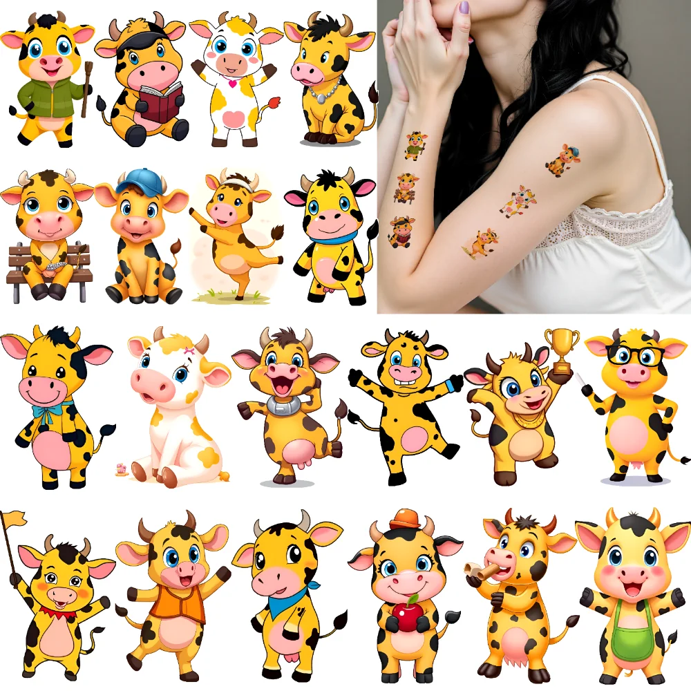 54pcs Temporary Tattoo Cartoon Cow Waterproof Long-lasting Body Stickers Funny Cow Cute Cow Temporary Tattoo Stickers For
