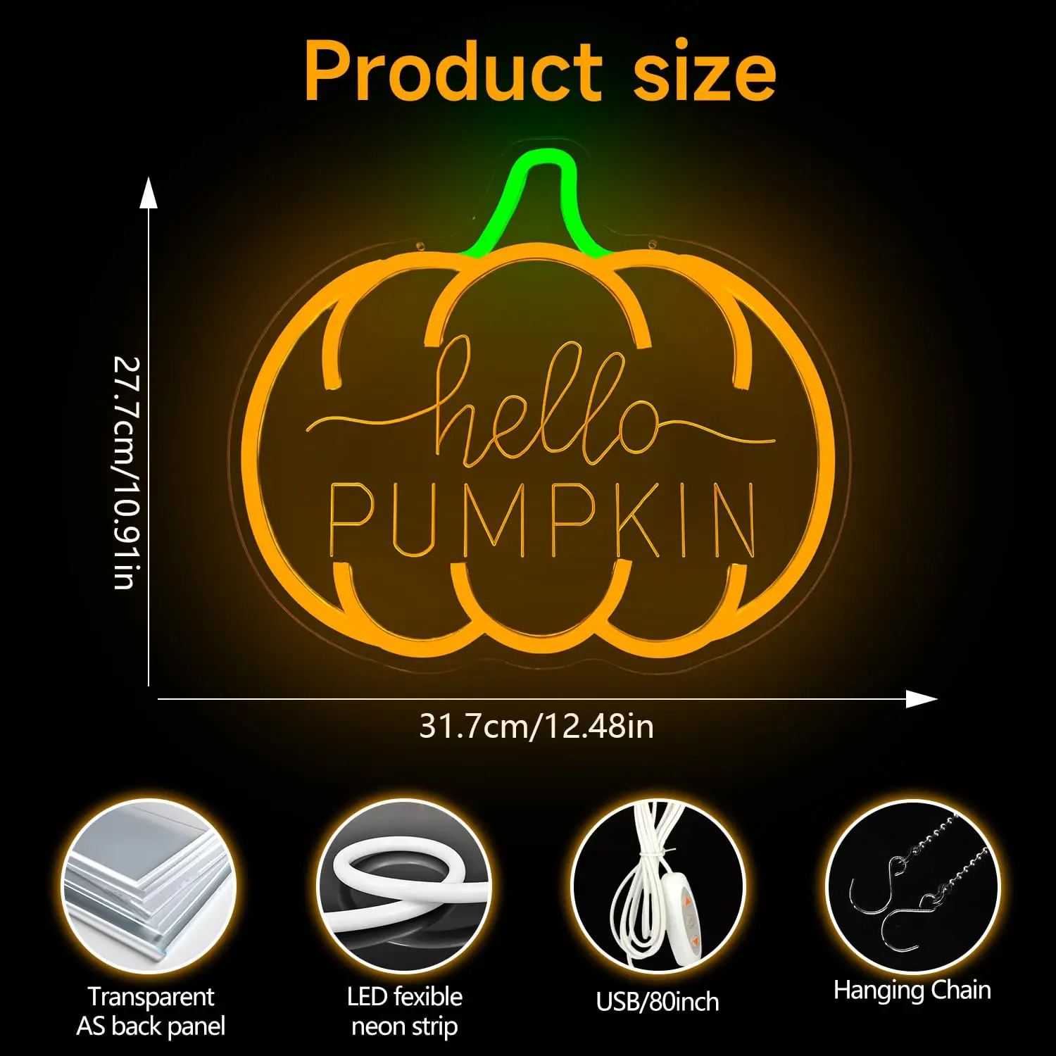 Hello Pumpkin LED Neon Sign Fall Dimmable Switch Autumn Light Up Bedroom for Wall Decor for Thanksgiving Party Front Door Gift